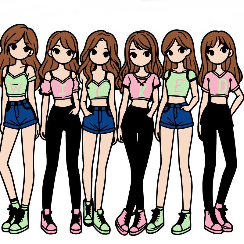 a group of girls wearing crop tops and shorts