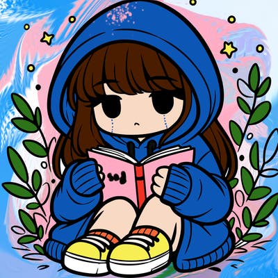 girl in oversized hoodie reading a book