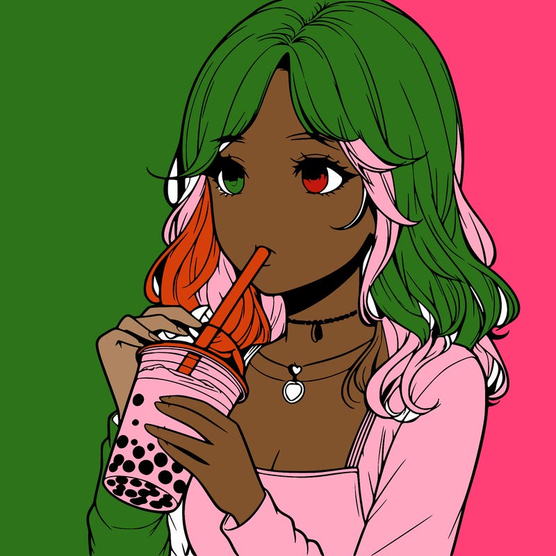 realistic girl drinking boba tea