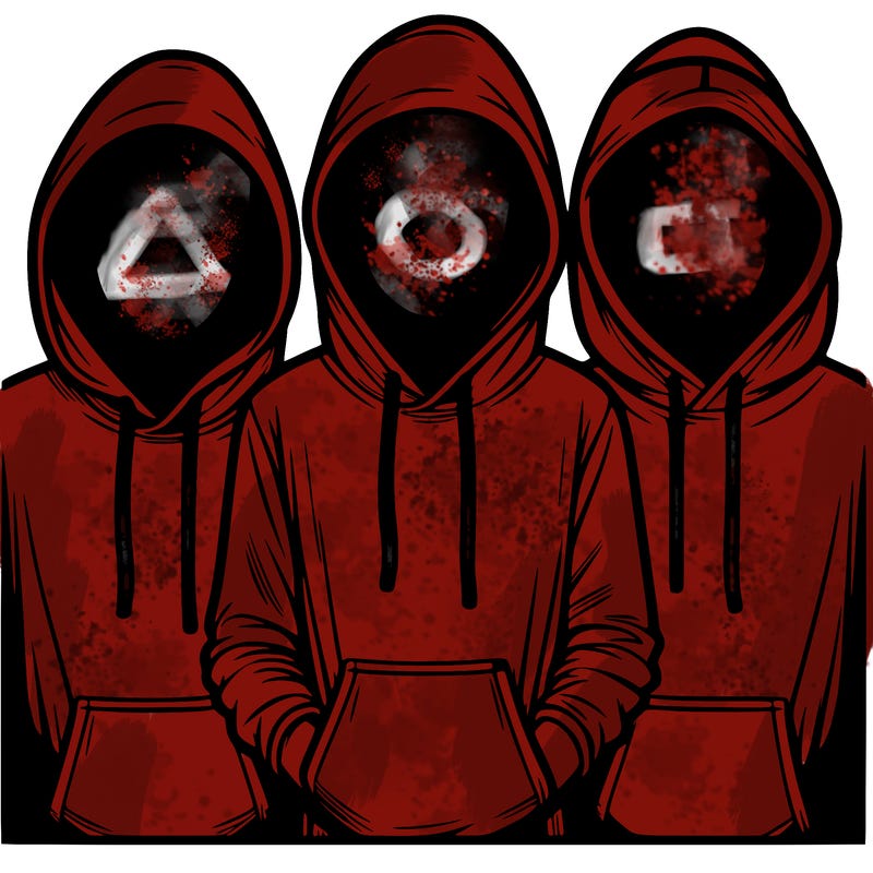 3 faceless people in  hoodies