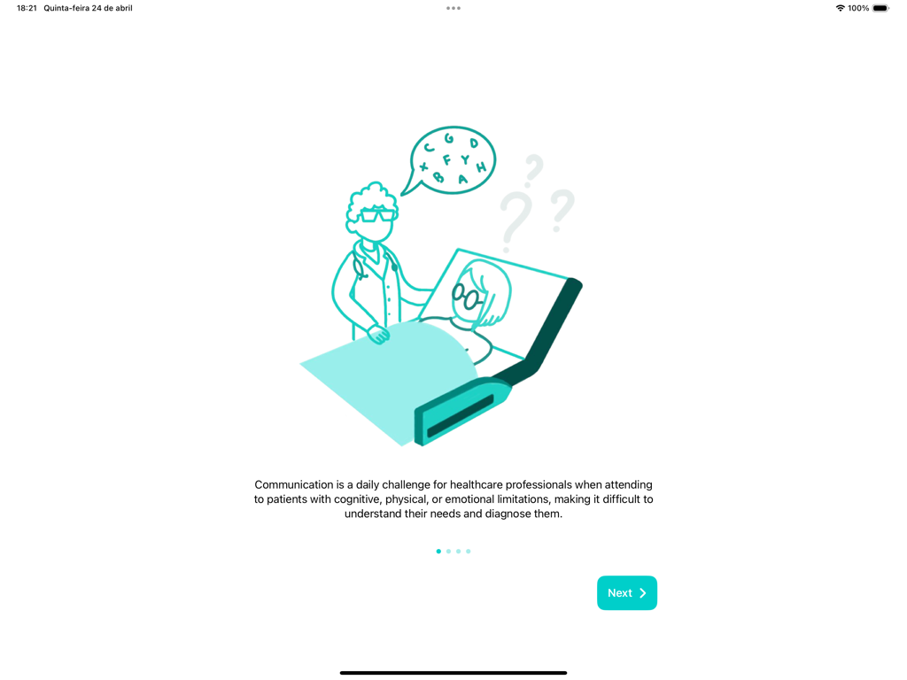 EasyTalk - Assistive Speech - An illustration showing a healthcare worker and a patient in a hospital bed highlighting communication barriers.