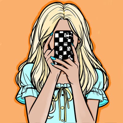 a realistic girl holding her phone taking pictures