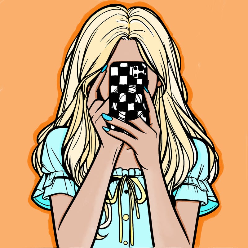 a realistic girl holding her phone taking pictures