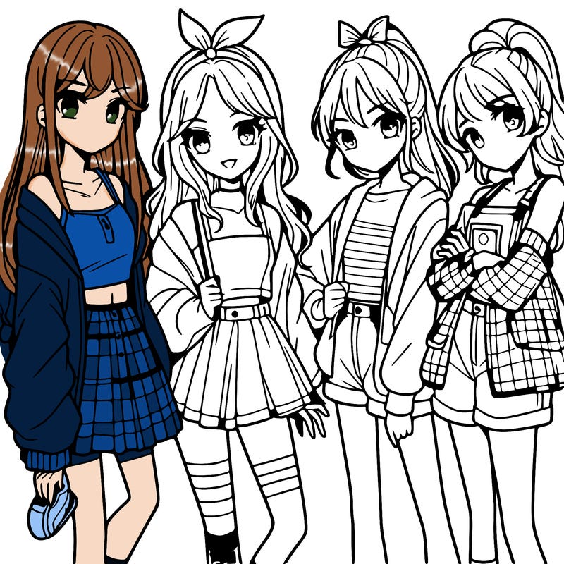 teen manga girls group of 4
