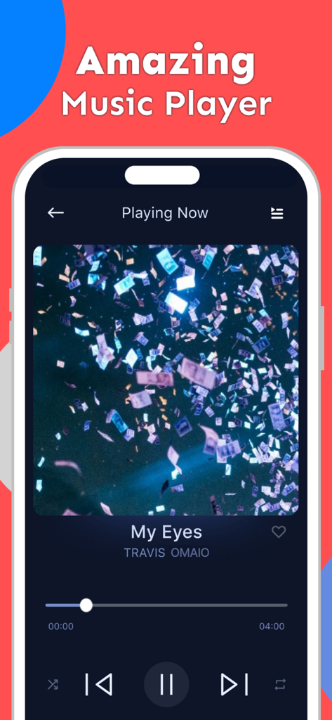 Music Player - Offline Songs - L'application Lecteur de musique montrant l'écran de lecture avec les informations sur la piste et les commandes de lecture