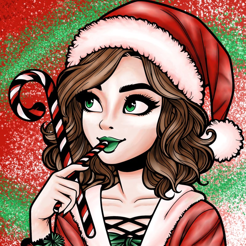 realistic christmas girl eating candycane