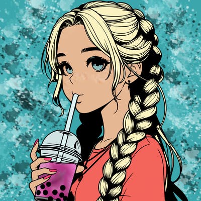 realistic girl with braided hair drinking boba