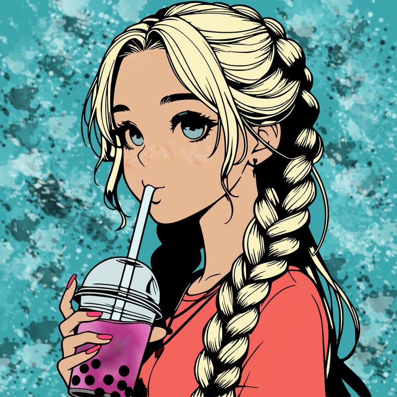 realistic girl with braided hair drinking boba