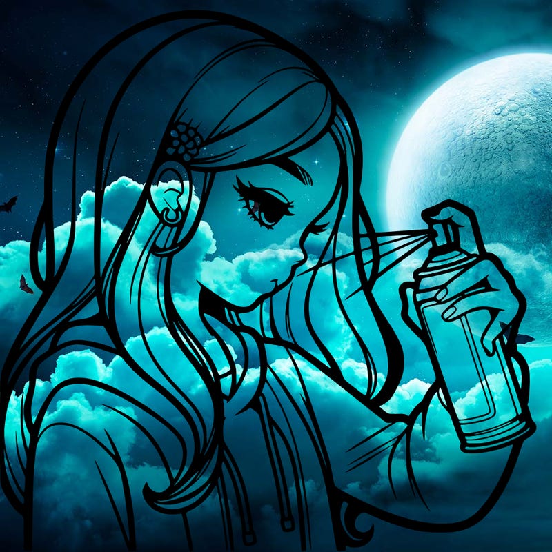 a realistic girl spray painting
