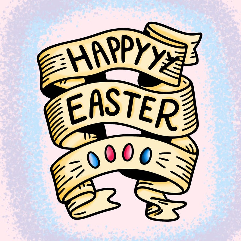 ribbon written happy easter