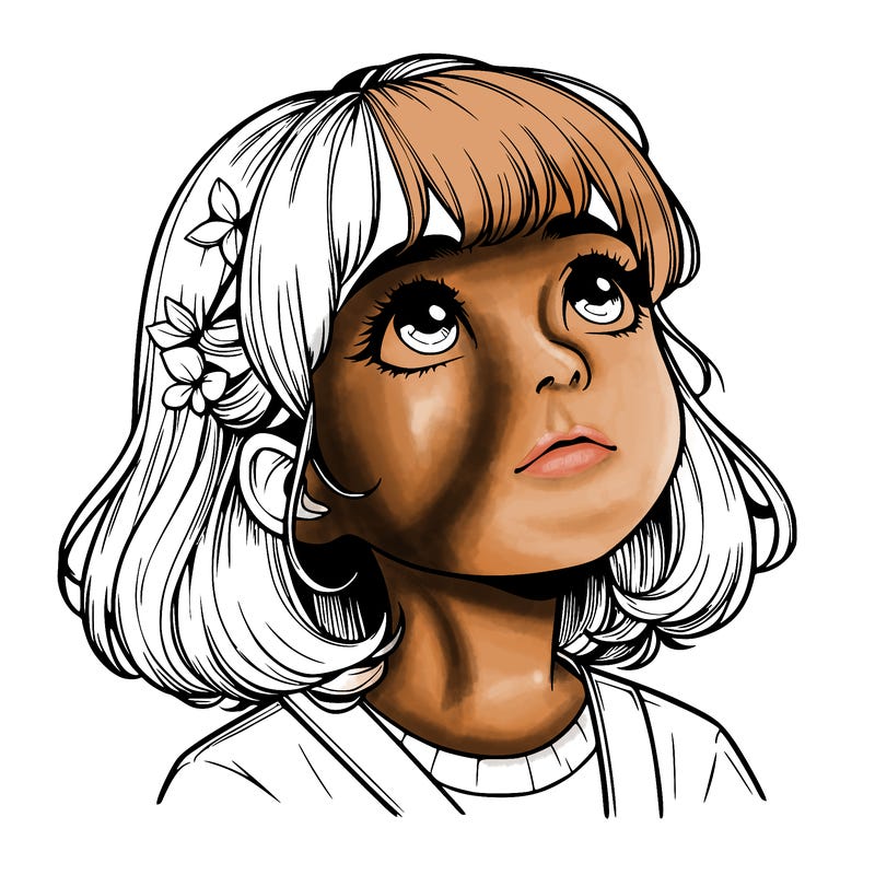realistic girl looking up