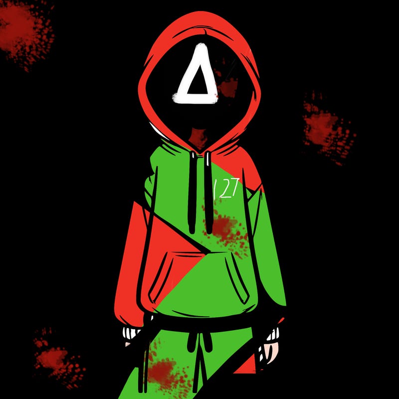 faceless girl in a tracksuit with a hood on and no hair