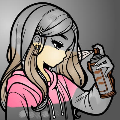 a realistic girl spray painting