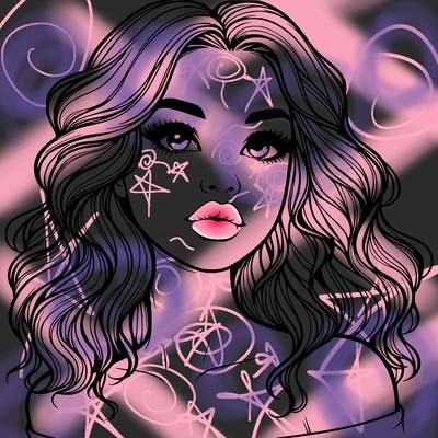 realistic girl with wavy hair and lips