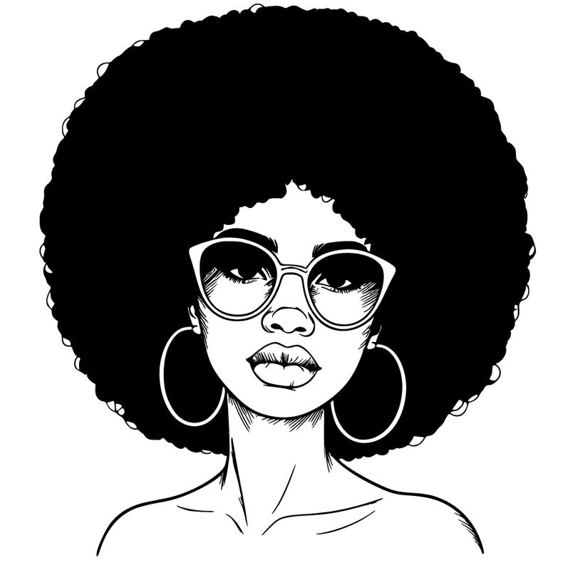realistic black woman with afro and sunglasses