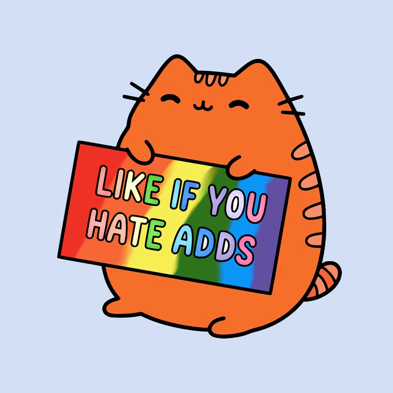 a kawii pusheen cat holding a sign that says like if you hate adds