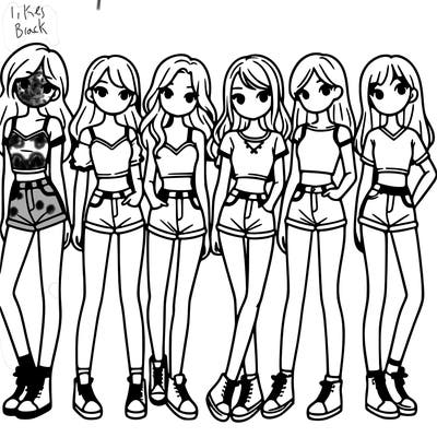 a group of girls wearing crop tops and shorts