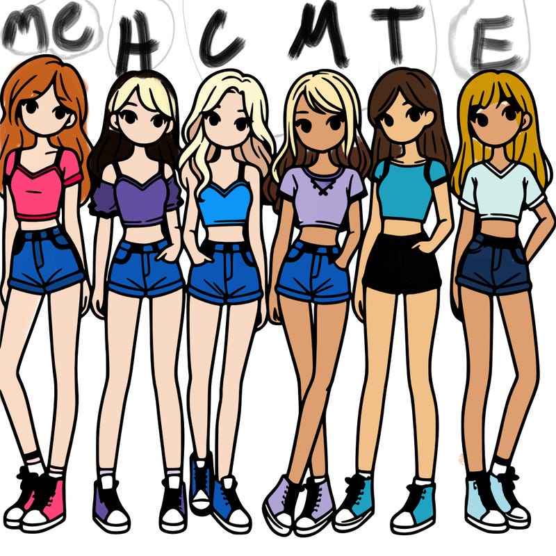 a group of girls wearing crop tops and shorts