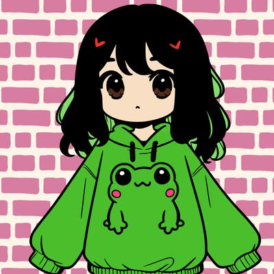 girl wearing frogging sweatshirt