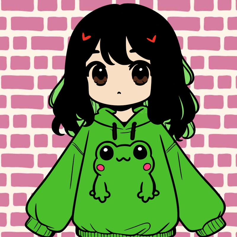 girl wearing frogging sweatshirt