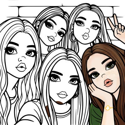 group of teen girls friends y2k up close in a selfie