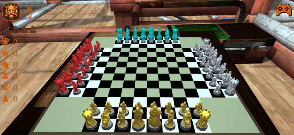 CHESS MATES ™ - Ein 4-Spieler-Schachspiel mit bunten, thematisierten Figuren auf einem stilisierten 3D-Brett