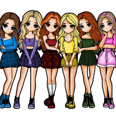 a group of girls realistic