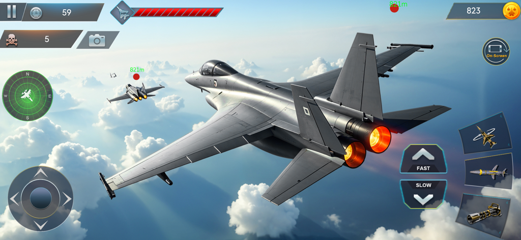 Airplane War Fighter Jet Games - Moderno avión de combate participando en un combate aéreo a gran altitud