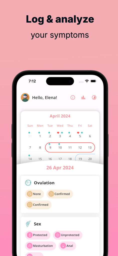 WomenCalendar: Periods & Cycle - WomenCalendar app interface showing a monthly period tracker and options to log ovulation and sex activity