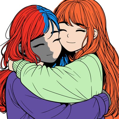 realistic two girls hugging