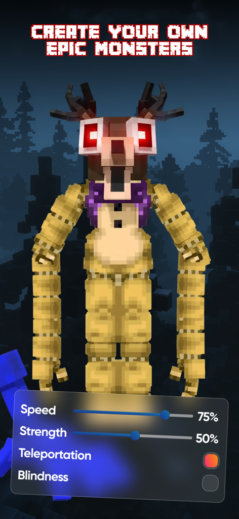 Custom horror monster creator interface with editable stats for Minecraft mods