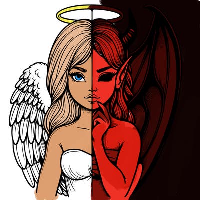 realistic angel half demon