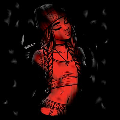 realistic teenage girl with braids and a beanie and crop top doing 🫶🏼