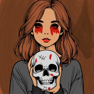 realistic girl holding a skull