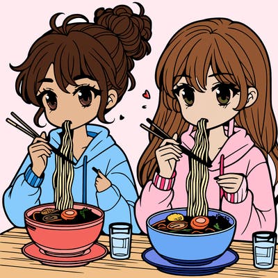 girls eating ramen