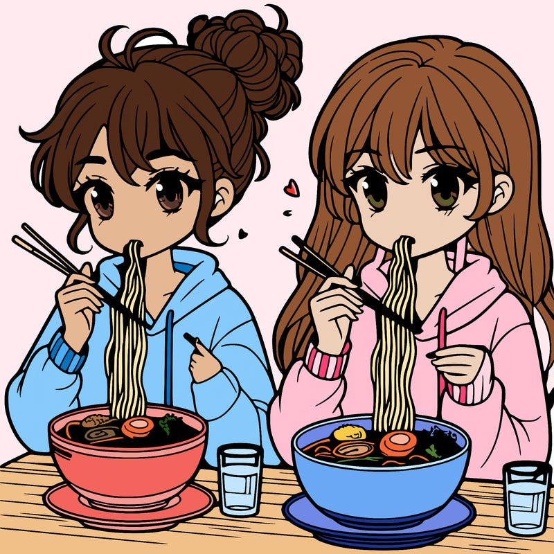 girls eating ramen