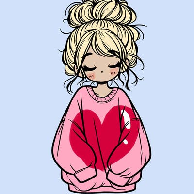 girl with baggy sweatshirt and messy bun