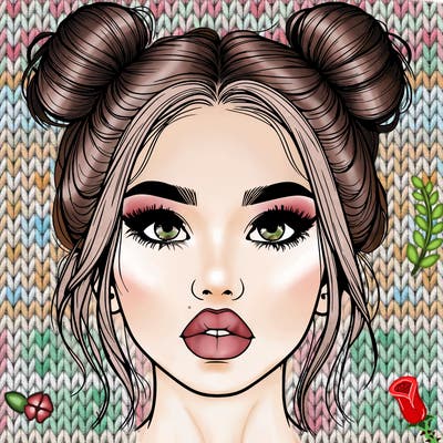 realistic girl with two buns on her hair and lips