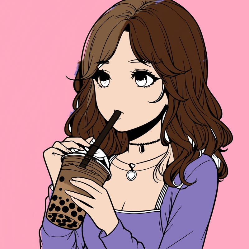 realistic girl drinking boba tea