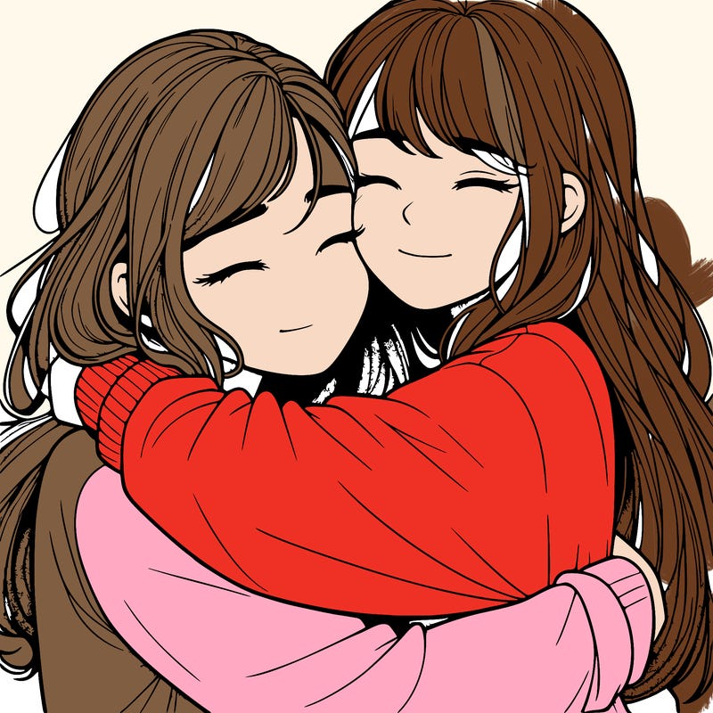 realistic two girls hugging