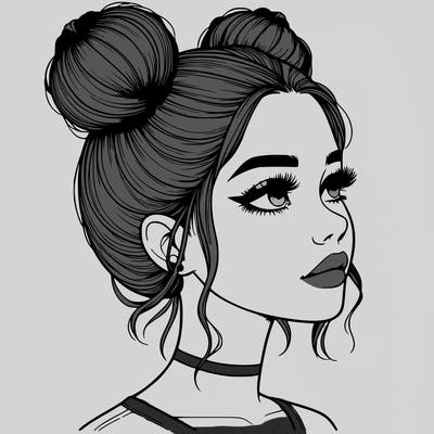 realistic girl with buns on the top of her head