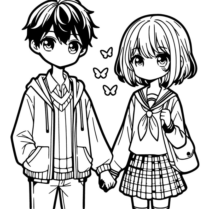 anime (girl and boy holding hands)