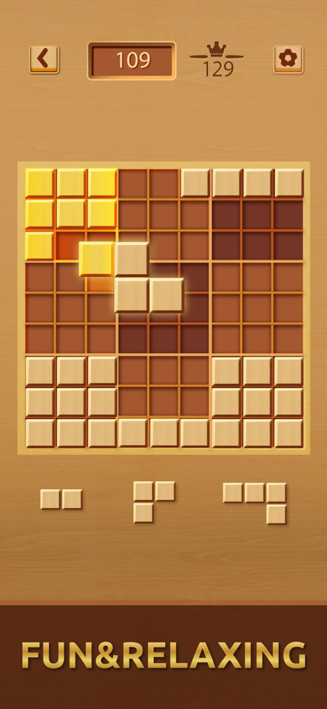 Gemdoku: Wood Block Puzzle - Jugabilidad del rompecabezas de bloques de madera Gemdoku con una cuadrícula de madera de 9x9 y piezas de madera brillantes