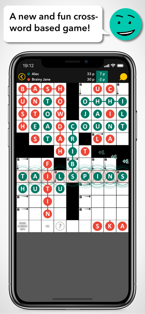 Cross Boss - Cross Boss mobile app showing a tactical crossword match between two players