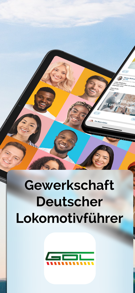 GDL App - GDL App for German Train Drivers Union featuring social networking and community members