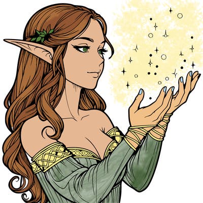 realistic elf girl doing magic