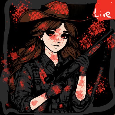 realistic girl with country clothes with a riffle