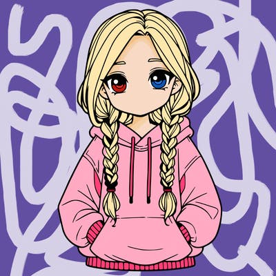 a realistic girl with a oversized hoodie and she has braids