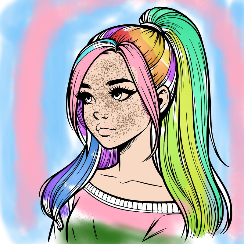 realistic girl with a high ponytail