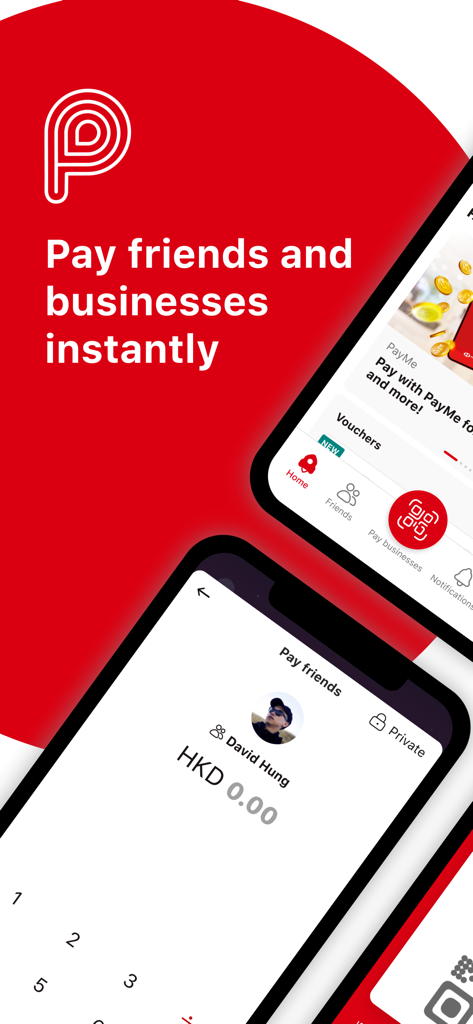 PayMe by HSBC app interface for instant payments to friends and businesses